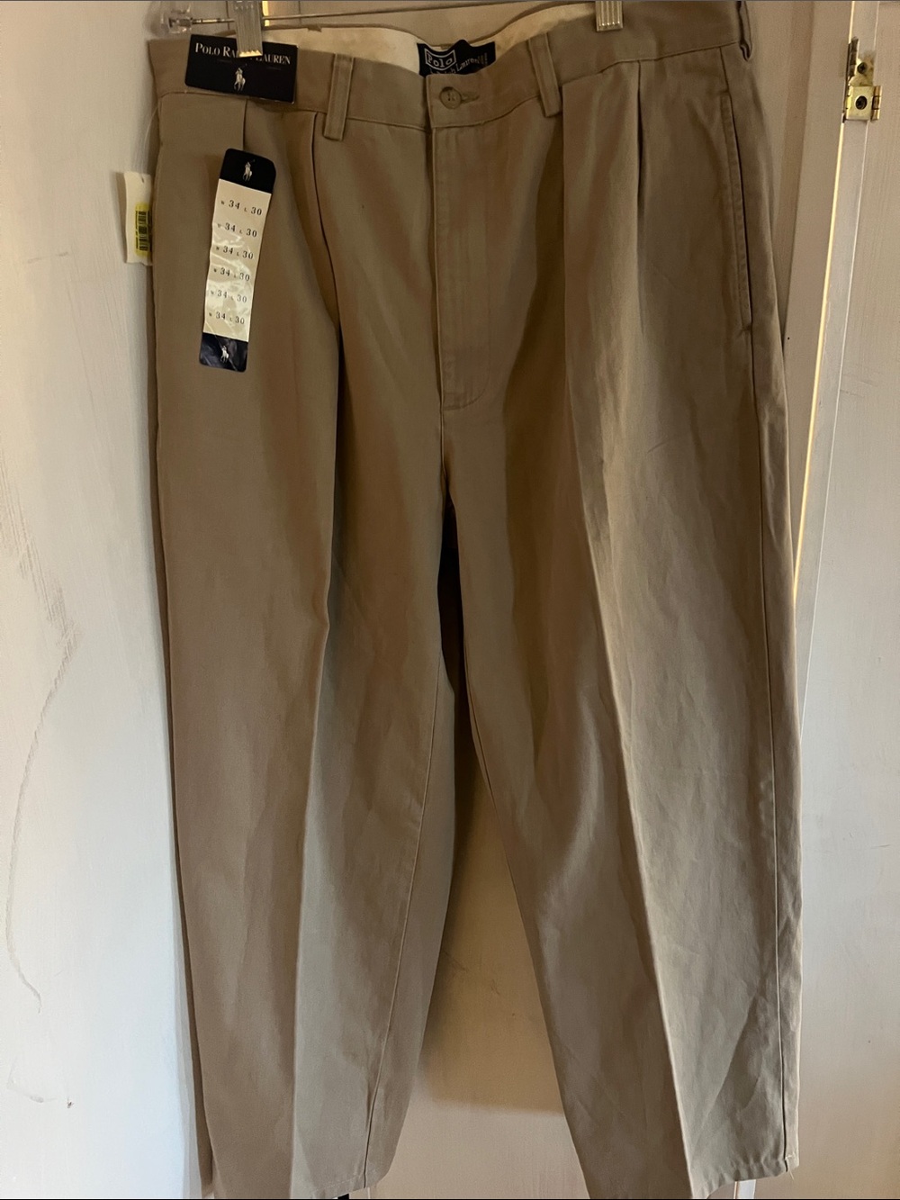 Vintage Polo by Ralph Lauren Men's Tan Andrew Lant Pleated Chinos sz 34X30